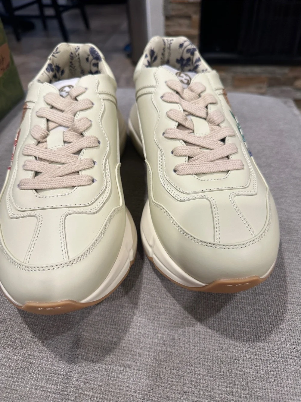 Ivory Leather Sneaker with Multicolor Logo size 40
